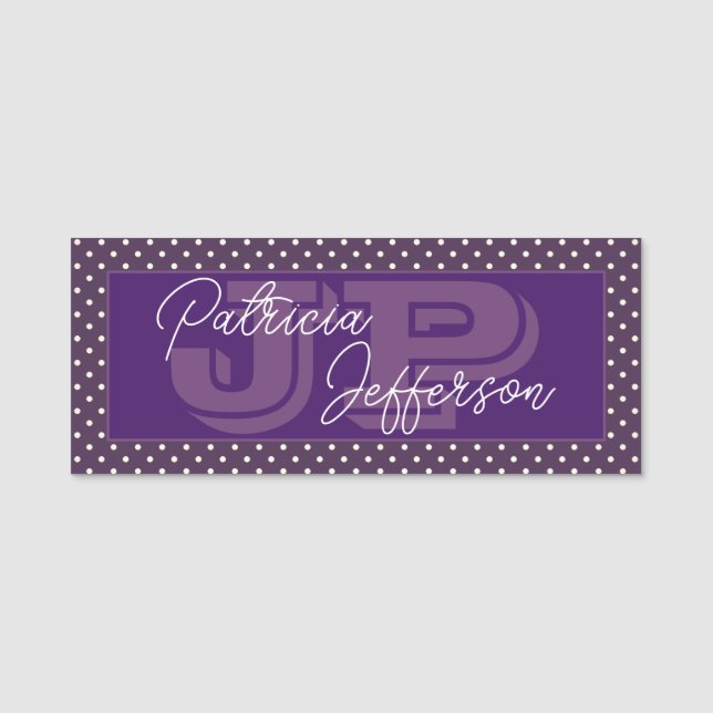 Porte-nom Point Polka blanc violet unique : Élégant Monogram (Devant)