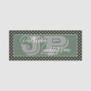 Porte-nom Pois blancs verts modernes : Élégant Monogramme