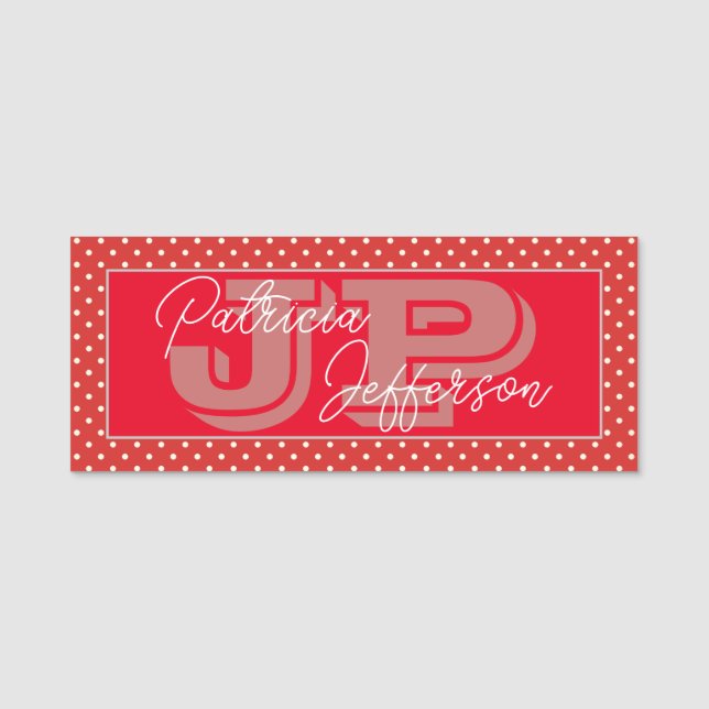 Porte-nom Polka rouge et blanc Point unique Élégant Monogram (Devant)