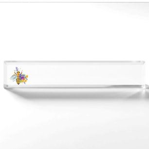 Porte-nom Pour Bureau Abeille à fleurs avec plantes sauvages