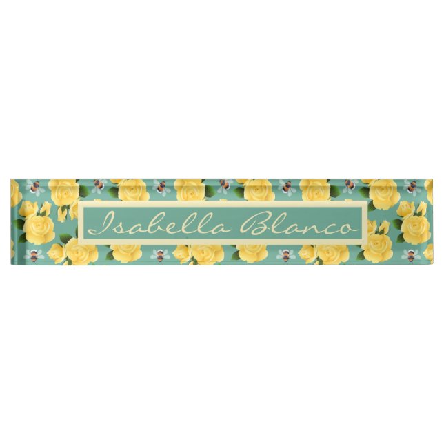 Porte-nom Pour Bureau Abeilles Et Roses (Devant)