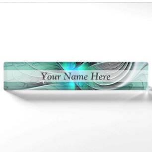 Porte-nom Pour Bureau Abstrait De Bleu, Art Fractal Moderne