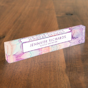 Porte-nom Pour Bureau Abstrait Motif Pastel Ink personnalisé