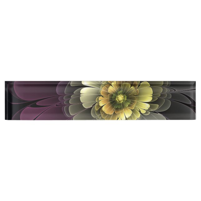 Porte-nom Pour Bureau Abstrait Purpur moderne Khaki Gris Fleur fractale  (Devant)