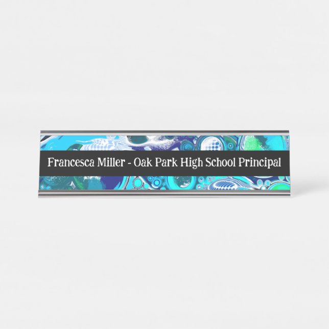 Porte-nom Pour Bureau Affaires personnalisées Blue Sea bulles Art Abstra (Devant)