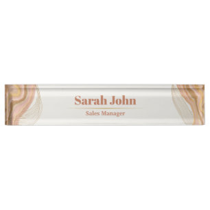 Porte-nom Pour Bureau Agate brun, rose et or personnalisée