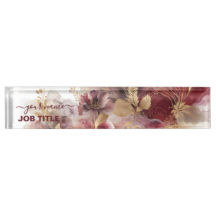 Porte-nom Pour Bureau Agate floral de Parties scintillant de Bourgogne e