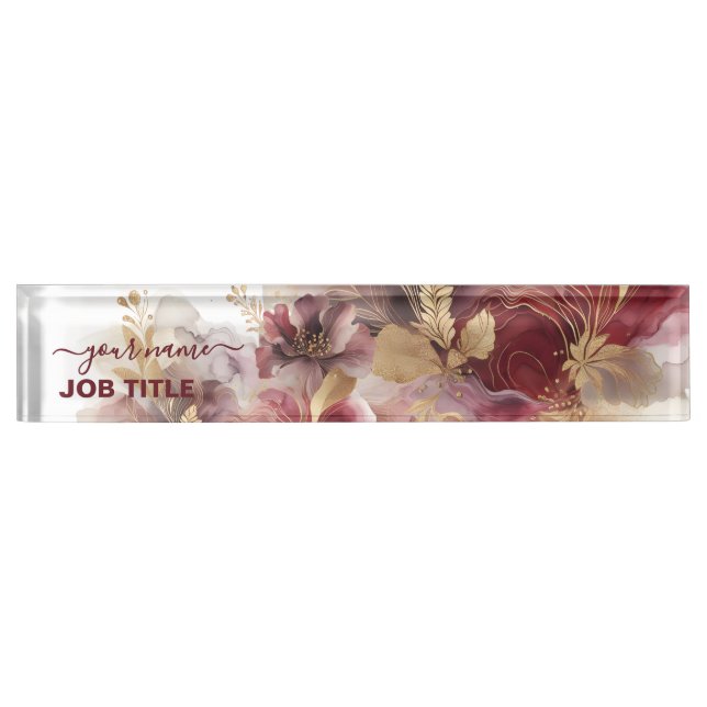 Porte-nom Pour Bureau Agate floral de Parties scintillant de Bourgogne e (Devant)