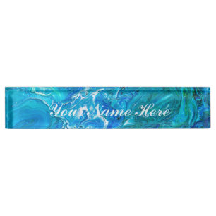 Porte-nom Pour Bureau Agate folle élégante 2 de dentelle - Aqua bleu