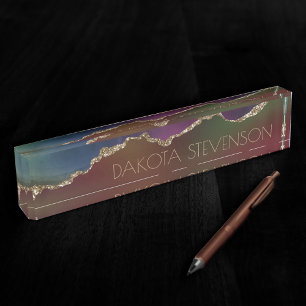Porte-nom Pour Bureau Agate foncé intense Moody Rainbow Jewel Tone