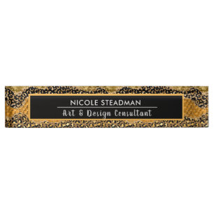Porte-nom Pour Bureau Agate Poster de animal de la Jungle Gold et Black