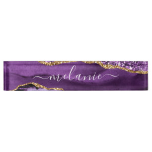 Porte-nom Pour Bureau Agate Violet violet or Parties scintillant Bureau