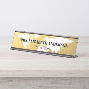 Porte-nom Pour Bureau Agence de voyage du Luxury Gold World