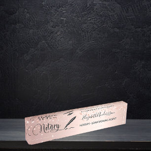 Porte-nom Pour Bureau Agent de signature de prêt notaire rose or script