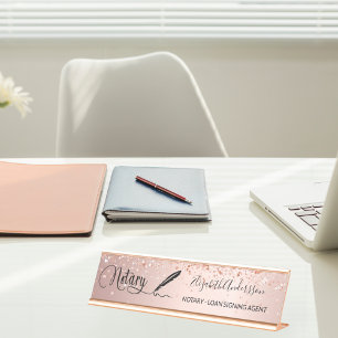 Porte-nom Pour Bureau Agent de signature de prêt notaire rose or script