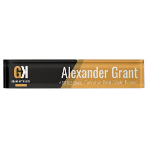 Porte-nom Pour Bureau Agent immobilier Black & Gold Realtor 