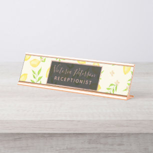 Porte-nom Pour Bureau Agrumes modernes de motif de citrons d'aquarelle