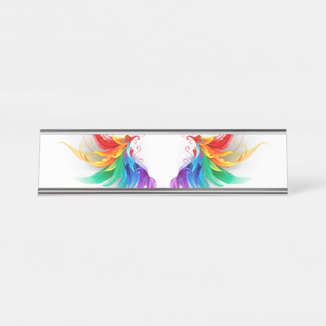 Porte-nom Pour Bureau Ailes fluffy arc-en-ciel (Devant)