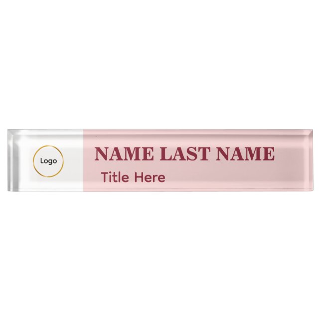 Porte-nom Pour Bureau Ajouter un logo Simple Blush Rose Titre de nom (Devant)