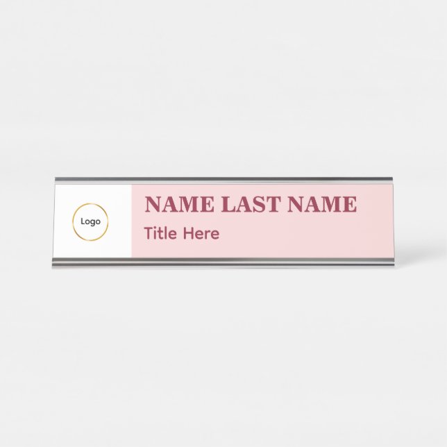 Porte-nom Pour Bureau Ajouter un logo Simple Blush Rose Titre de nom (Devant)