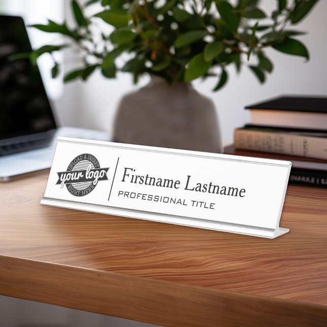 Porte-nom Pour Bureau Ajouter un logo, un nom, un titre professionnel (Custom Nameplate - Add Name and Title for Executive Sign or customize in the design area)