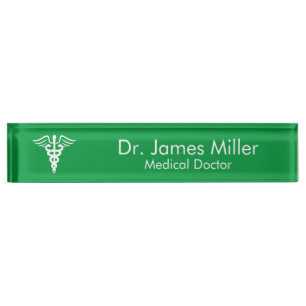 Porte-nom Pour Bureau Ajouter Votre Nom Médicale Caduceus Symbole Vert