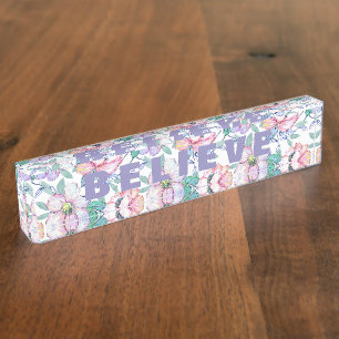 Porte-nom Pour Bureau Ambiance romantique aquarelle fleurs peintures à l