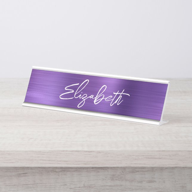Porte-nom Pour Bureau Amethyst Foil Moderne Bracelet Script Prénom (Devant)