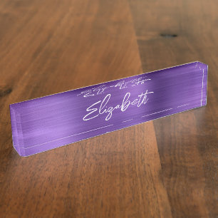 Porte-nom Pour Bureau Amethyst Purple Foil Script moderne