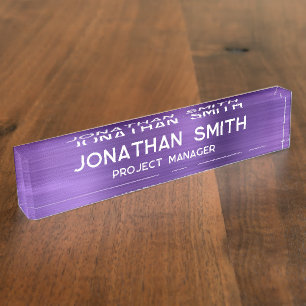 Porte-nom Pour Bureau Améthyste Purple brossé Métal Nom Minimaliste