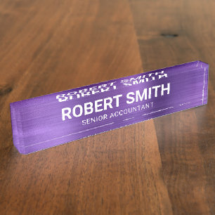 Porte-nom Pour Bureau Améthyste Violet Feuille de Métal Brossé Faux