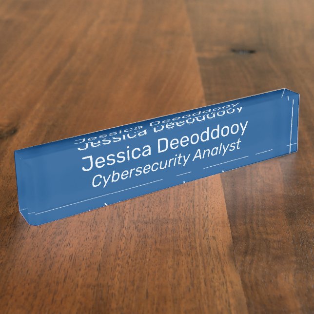 Porte-nom Pour Bureau Analyste en cybersécurité en acrylique bleu (Taille)