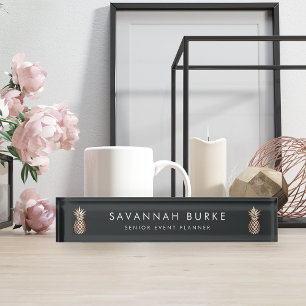 Porte-nom Pour Bureau Ananas en cuivre élégant et noir fumé