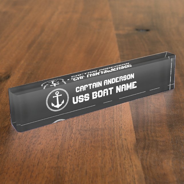 Porte-nom Pour Bureau Ancre marine moderne Capitaine et bateau (Taille)