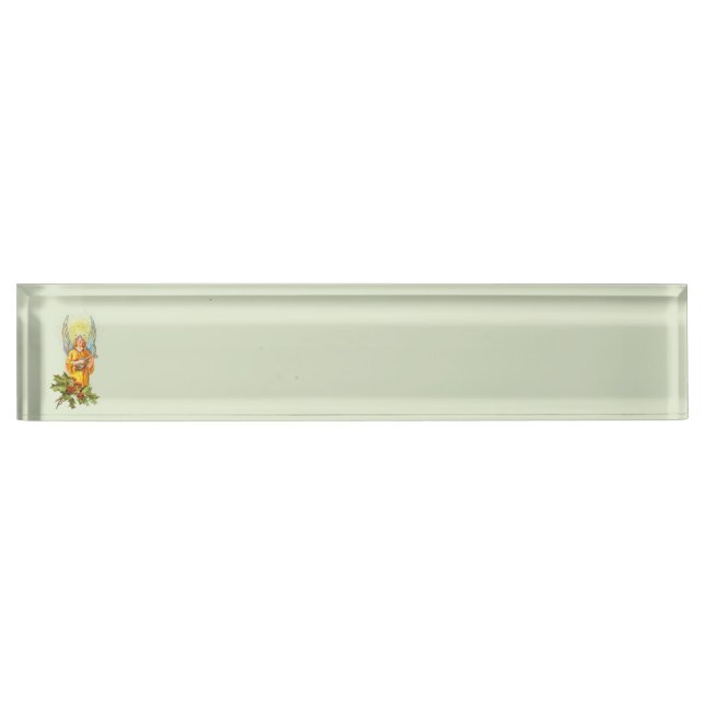 Porte-nom Pour Bureau Ange avec houx et mandoline  (Devant)