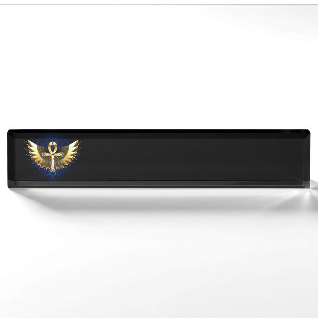 Porte-nom Pour Bureau Ankh or avec ailes (Devant)