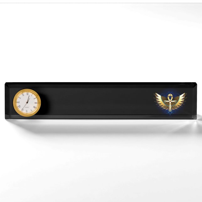 Porte-nom Pour Bureau Ankh or avec ailes (Devant)