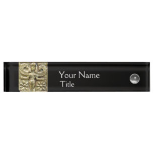 Porte-nom Pour Bureau ANTIQUE GRECQUE HONEY BEE GODDESS Black, White Gem