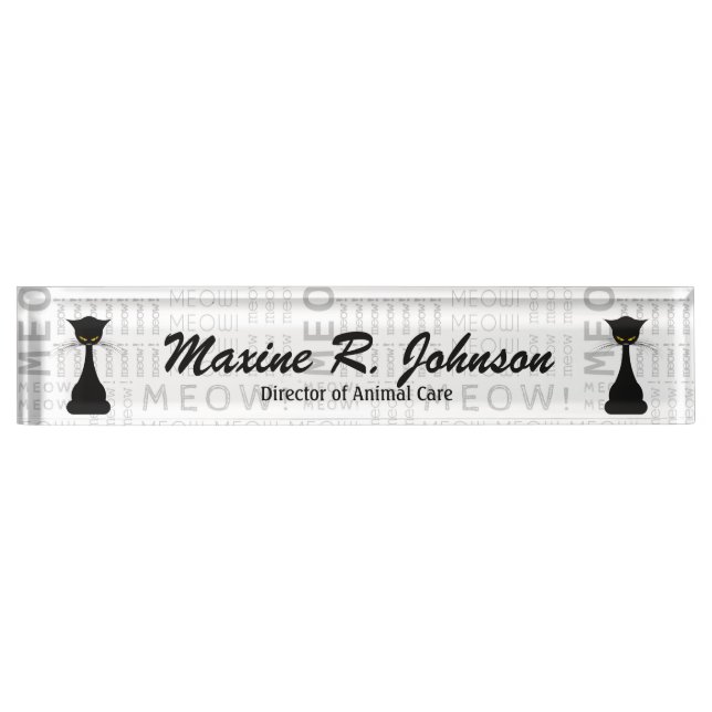 Porte-nom Pour Bureau APAL : Coutume de Meow de chat noir (Devant)