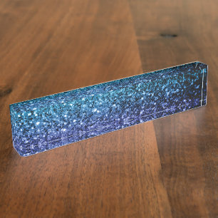 Porte-nom Pour Bureau Aqua blue Ombre faux scintillants de parties scint