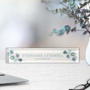 Porte-nom Pour Bureau Aquarelle blanche moderne Folithe Eucalyptus