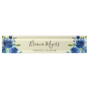 Porte-nom Pour Bureau Aquarelle bleu marine Moderne Florale
