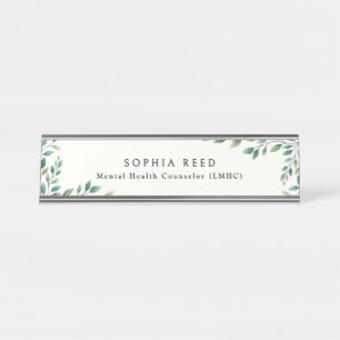 Porte-nom Pour Bureau Aquarelle botanique personnalisée feuillage vert