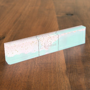 Porte-nom Pour Bureau Aquarelle Conception de confettis abstrait et dor