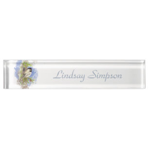 Porte-nom Pour Bureau Aquarelle Cute Chickadee Oiseau Nature Art