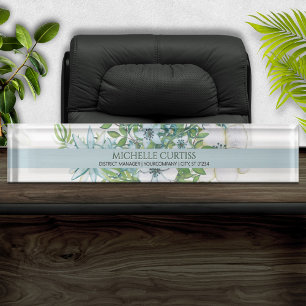 Porte-nom Pour Bureau Aquarelle douce Floral Personnalisé Plaque de nom