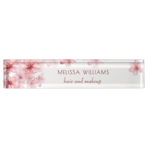 Porte-nom Pour Bureau Aquarelle Fleurs de Cerisier Floral Rose