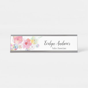Porte-nom Pour Bureau Aquarelle Florale
