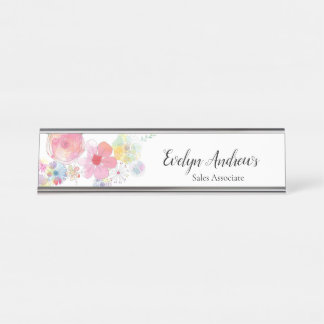 Porte-nom Pour Bureau Aquarelle Florale
