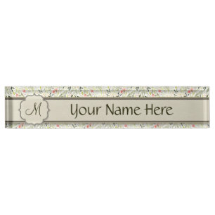 Porte-nom Pour Bureau Aquarelle Florale Kaleidoscope avec Monogramme